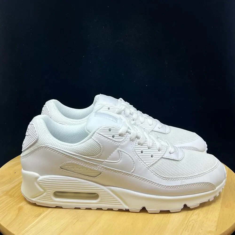 Nike Air Max 90 Triple White/White-Wolf Grey Men's Running Shoe CN8490-100 Sz 8